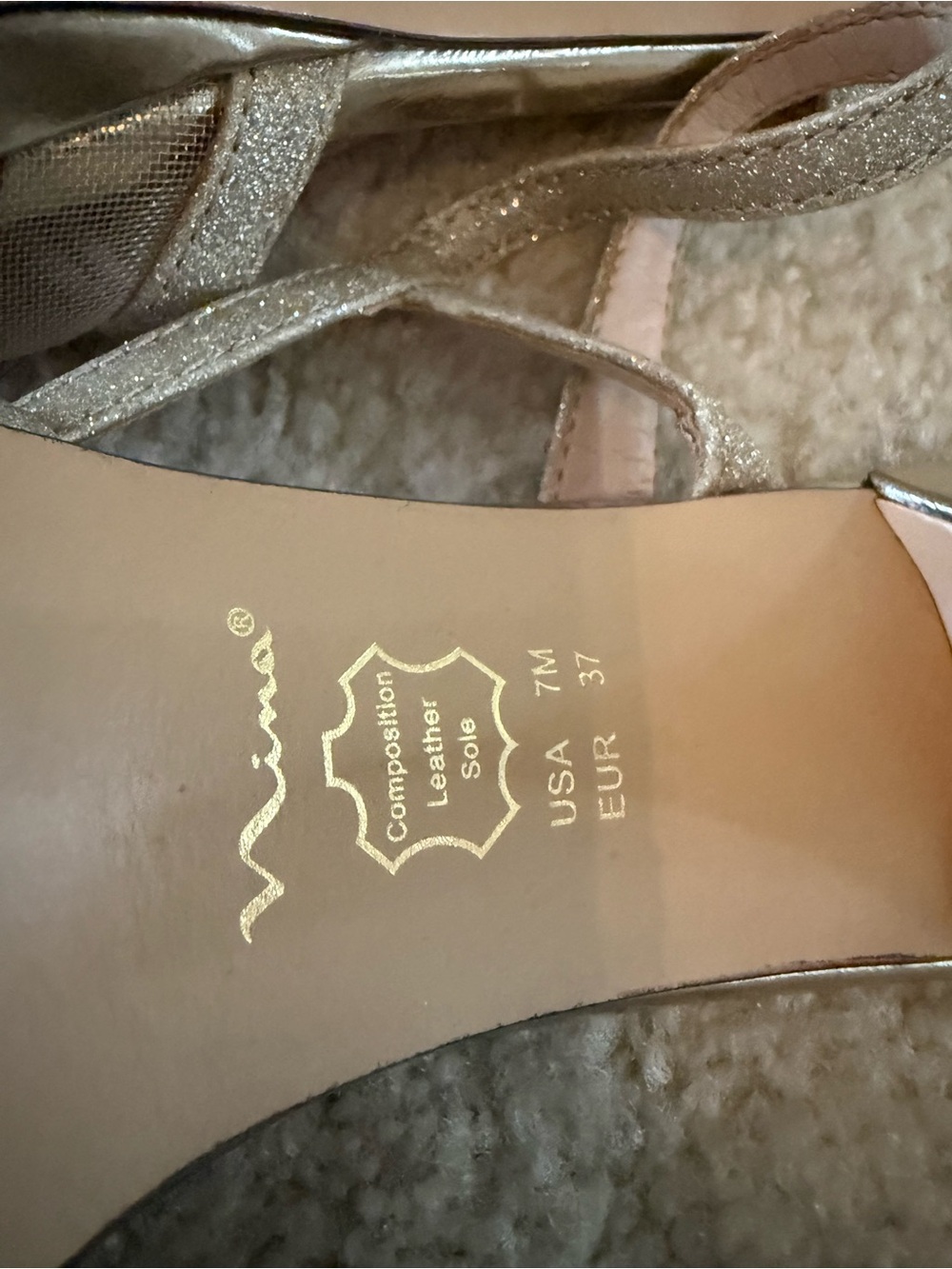 Nina Glitter Strappy Slingback Heels in Metallic Gold and Champagne Size 7M - Picture 5 of 6